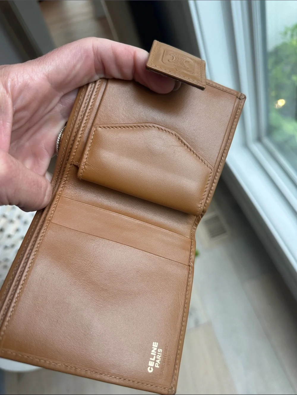 Celine Brown and Tan Monogram Card Holder Wallet